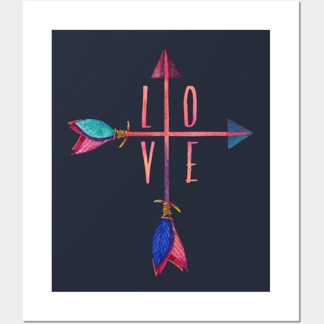 Love Crossed Arrows Boho Design Wall Art by BeLightDesigns